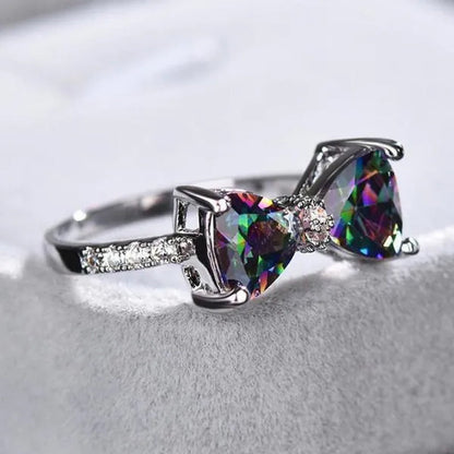 New Cute Women Ring 925 Sterling Silver Bowknot Topaz Rings Girl Daily Casual Party Gemstone Rings Jewelry Gift