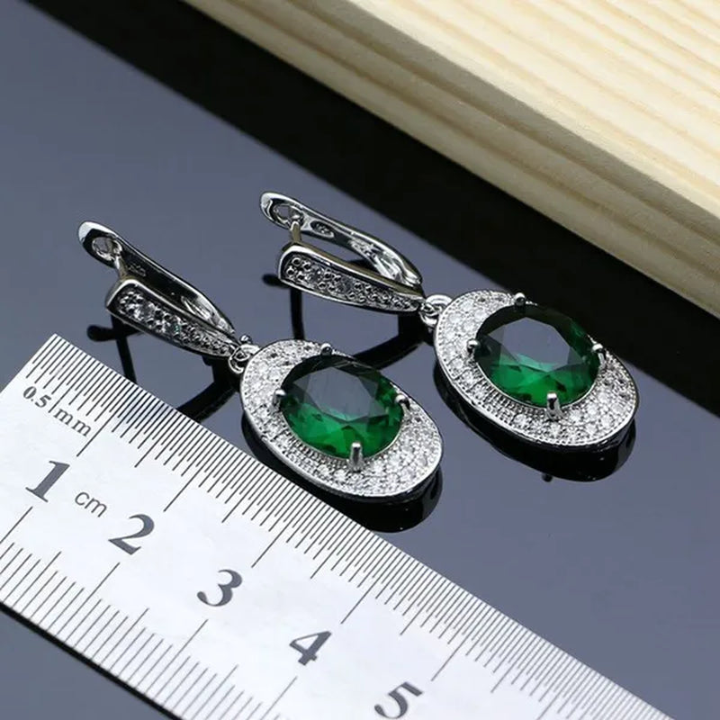 Big Natural Green Emerald 925 Sterling Silver Jewelry Sets Wedding Women Stone Charm Jewelry Accessories