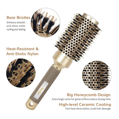 Round Brush for Blow Drying, Nano Thermal Ceramic & Ionic Tech Hair Brush with Boar Bristles, Professional round Barrel Brush for Styling, Curling & Straightening by  (2.9 Inch, Barrel 1.7 Inch)