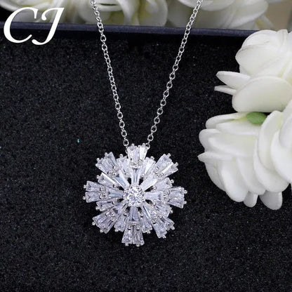 CANDICE Elegant Big Snowflake Pendant Necklace Inlay Luxury Quality Multi Cut CZ Diamond Women Banquet Jewelry With Silver Plating