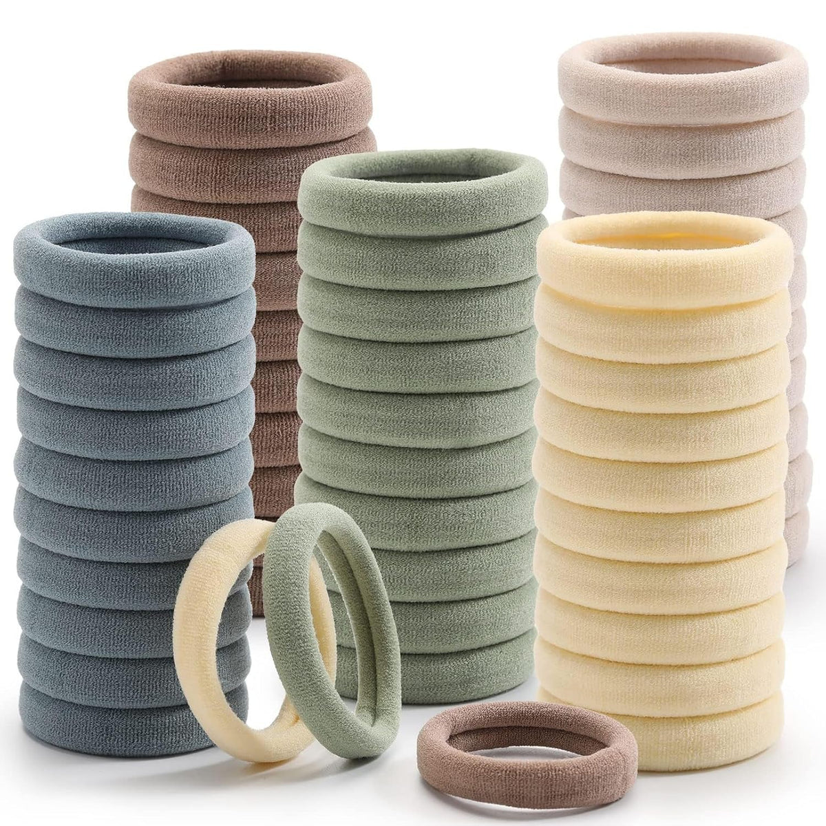 100 Pcs Thick Seamless Hair Ties, Ponytail Holders Hair Accessories No Damage for Thick Hair (Light Theme Colors)