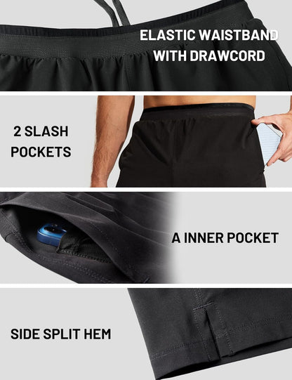 Men'S 2 in 1 Running Shorts with Liner 5" Quick Dry Gym Workout Athletic Shorts with Pockets, Lightweight, Breathable