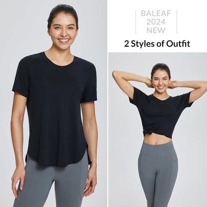 Women'S Short Sleeve Workout Shirts Tops Athletic Yoga Running Shirts Loose Fit with Side Slits Quick Dry T-Shirts
