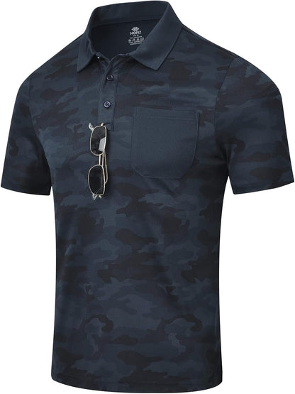 Men'S Camo Polo Golf Shirt Hiking Dry Fit Short Sleeve T-Shirts Pique Collared Polo Jersey