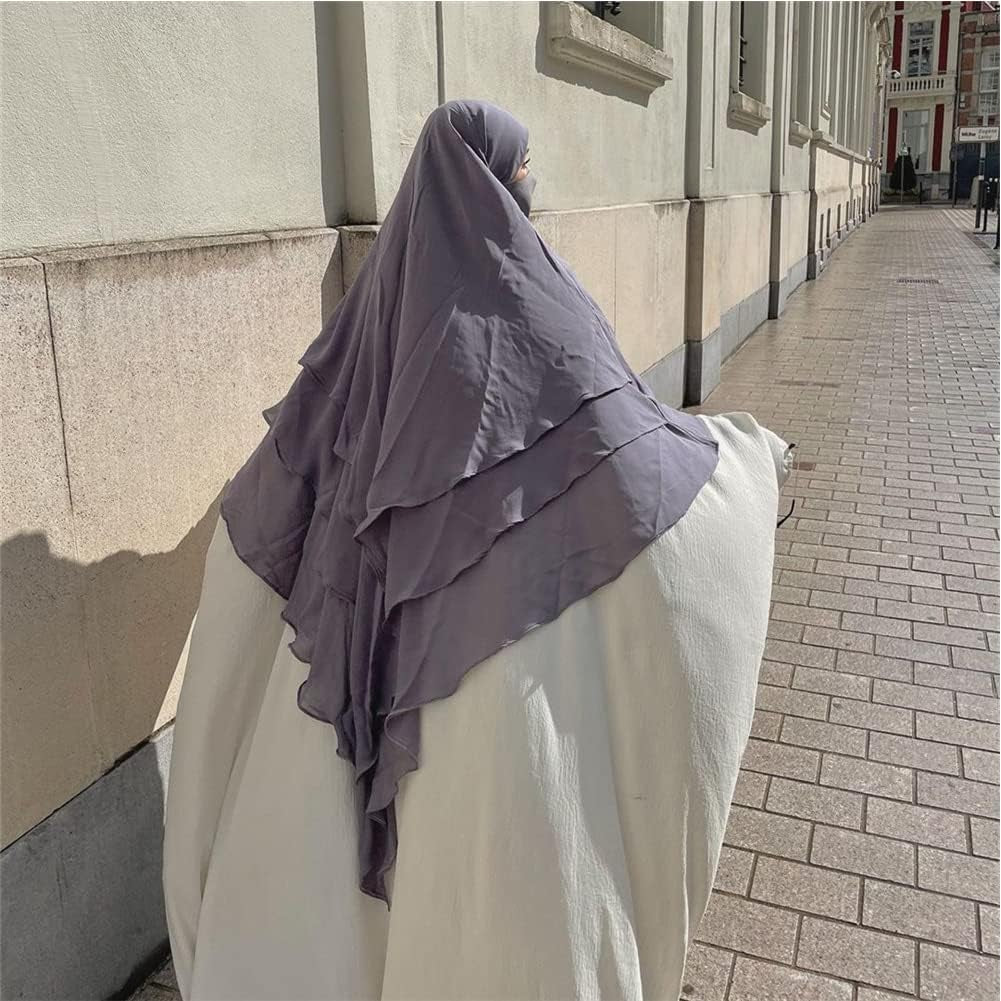 Long Khimar Hijab Scarf Wrap 3 Layer Abaya Jilbab Muslim Islam Women Niqab Jilbab Ramadan Eid Prayer Garment