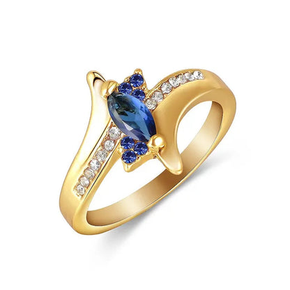 Size 6-10 Jewelry Woman's Blue Sapphire 18K Golden Plated Ring Gift  ( Choice Color and Size )