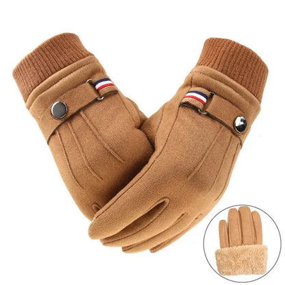 Men's Winter Gloves Suede Warm Split Finger Gloves Outdoor Sport Driving Buckle Design Male Touch Screen Mittens