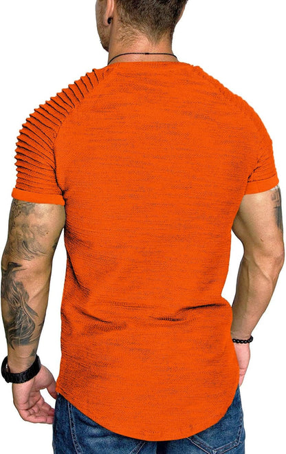 Men'S Muscle T-Shirt Pleated Raglan Sleeve Bodybuilding Gym Tee Short Sleeve Fashion Workout Shirts Hipster Shirt