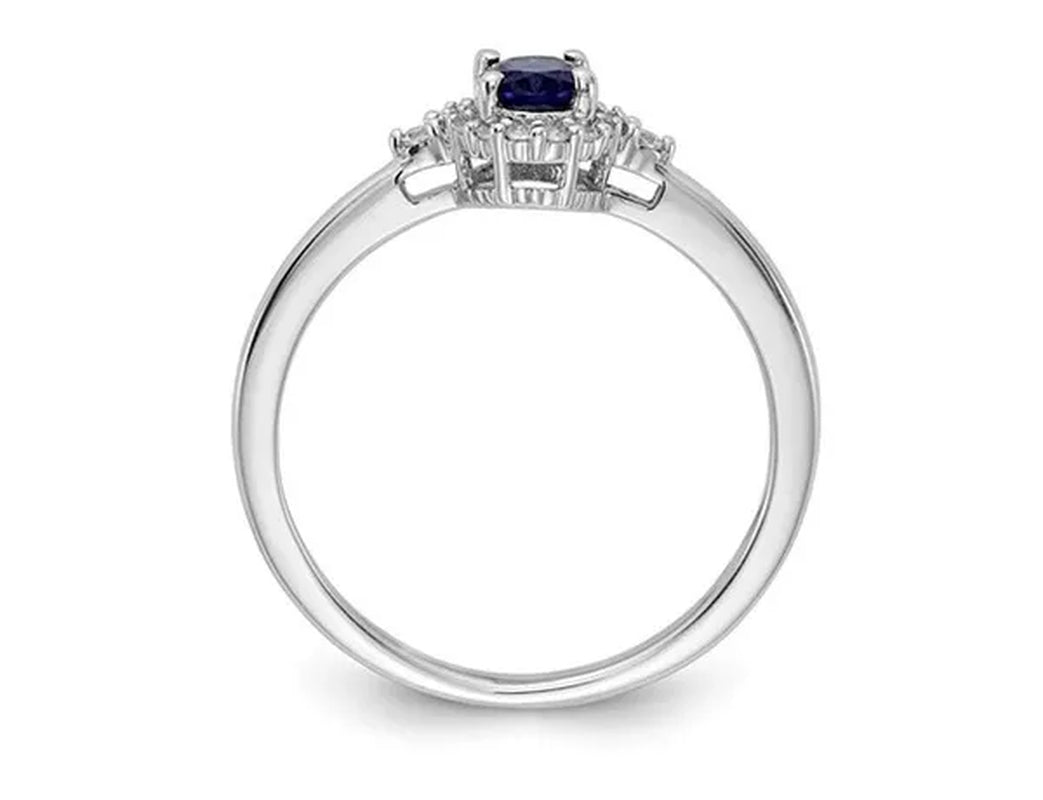 1/2 Carat (ctw) Natural Blue Sapphire Ring in 14K White Gold with Diamonds