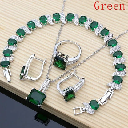 6 Colors Choice Gemstone Beads 925 Silver Jewelry Sets Sapphire Garnet Emerald Topaz Ruby Jewelry Set for Women