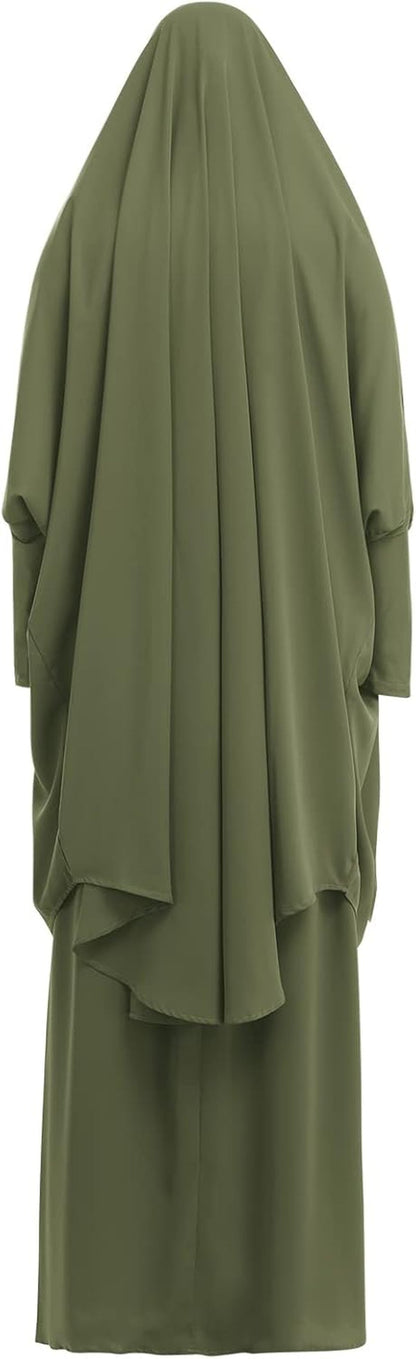 Prayer Clothes for Muslim Women Islamic Abaya Suit Maxi Skirt + Khimar Hijab 2Pcss Burka Jilbab Kaftan