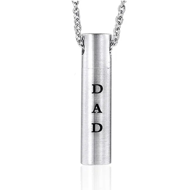 Mom Dad Stainless Steel Urn Necklaces for Women Men Cremation Pendant Necklace for Memorial Ashes Jewelry Silver