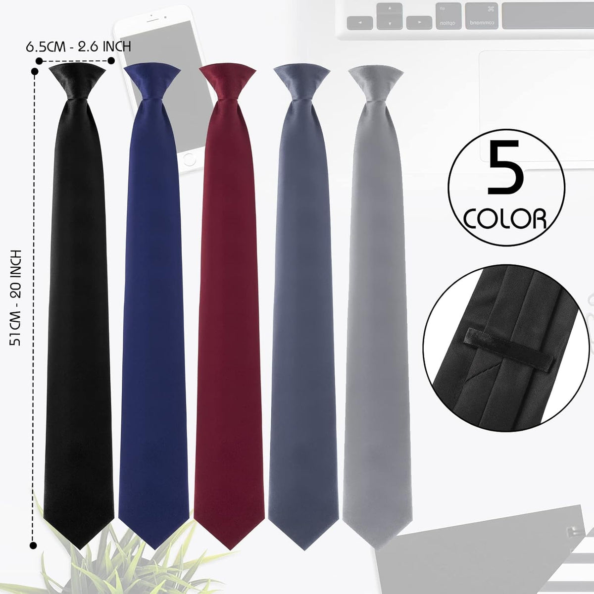 Clip on Ties for Men Solid Color Men'S 20 Inch Pretied Uniform Solid Color Clip on Tie