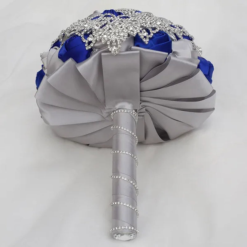 21CM Creative Ribbon Silk Rose Bride Holding Flowers Rhinestone Brooch Tassel Wedding Bouquet Wedding Party Bridal Bouquet Photography Props