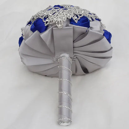 21CM Creative Ribbon Silk Rose Bride Holding Flowers Rhinestone Brooch Tassel Wedding Bouquet Wedding Party Bridal Bouquet Photography Props