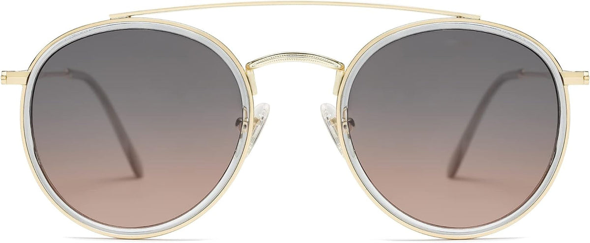 Retro Round Double Bridge Polarized Sunglasses for Women Men Vintage Circle UV400 Sunnies SJ1104