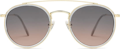 Retro Round Double Bridge Polarized Sunglasses for Women Men Vintage Circle UV400 Sunnies SJ1104
