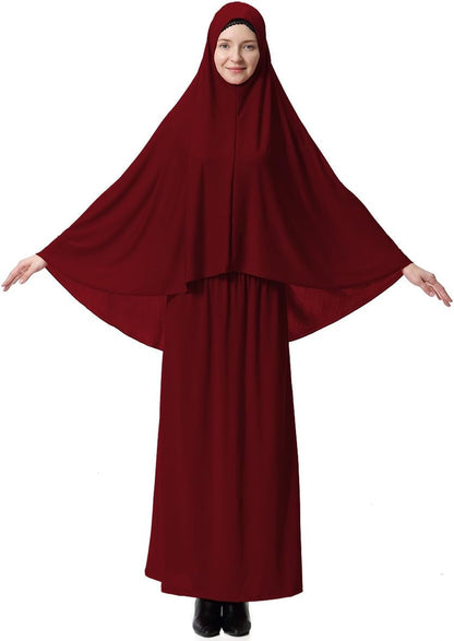 Muslim Islamic Women'S Khimar 2Pcs Sets Soft Distinctive Prayer Dress Hijab Abaya Suit(10 Colors Available)
