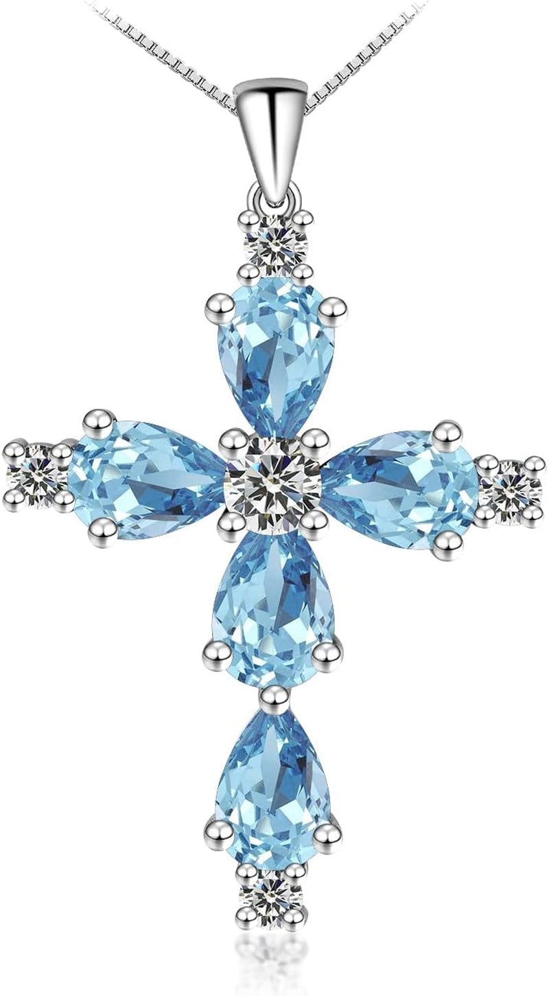 Cross Necklace for Women,925 Sterling Silver Jesus Christian Religious Birthstone Jewelry