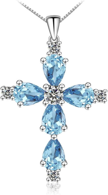 Cross Necklace for Women,925 Sterling Silver Jesus Christian Religious Birthstone Jewelry