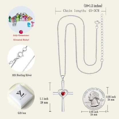 Heart Cross Necklace Sterling Silver Crucifix Pendant Gemstones Criss Jewelry for Women