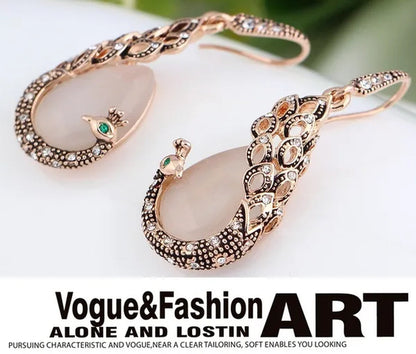 Fine Jewelry sets 2017 New Fashion KC rose Gold Filled opal Crystal Peacock Necklace Earring Wedding jewellery Set for women