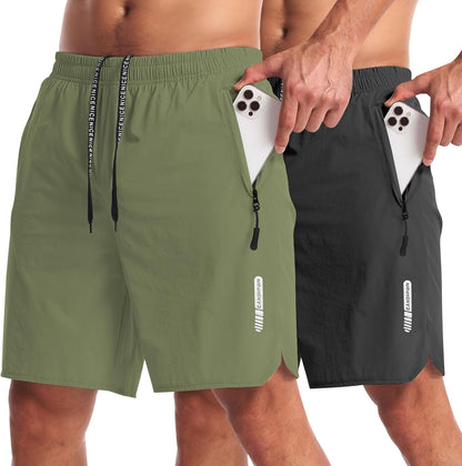 2 Pack Mens Workout Athletic Shorts 7 Inch Inseam Quick Dry Hiking Shorts Men Lightweight Sports Gym Shorts Running