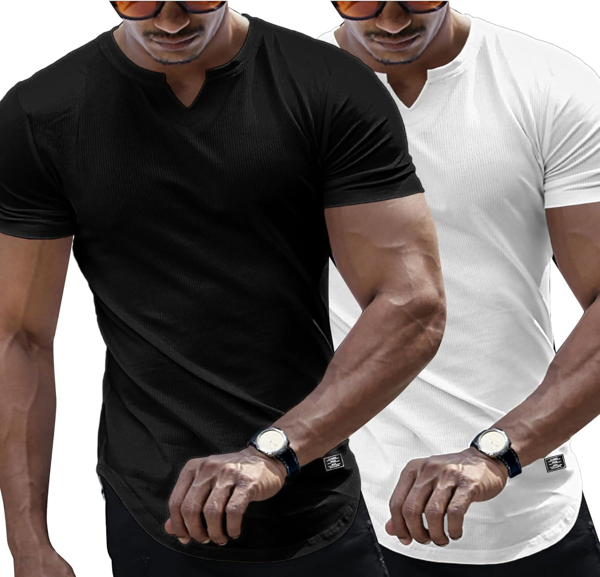 Mens Muscle T Shirts V Neck Short Sleeve Henley Shirt Hipster Longline Gym Workout Athletic Tee Shirts