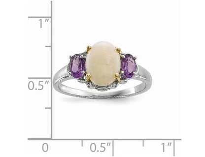 Amethyst and Created Opal Ring 1.35 Carats (ctw) in Sterling Silver