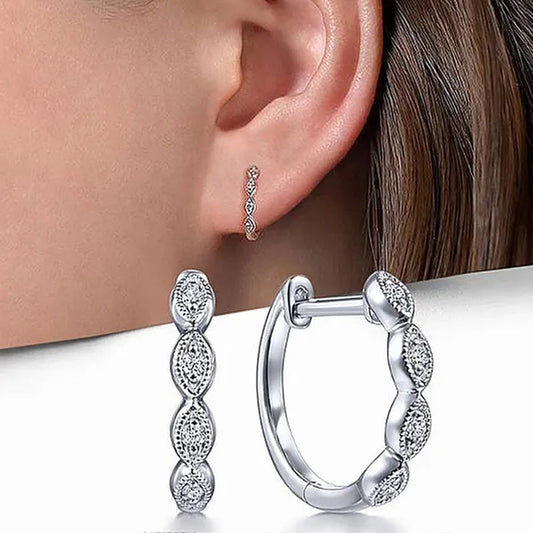 Trendy 925 Sterling Silver Diamond Hoop Earrings for Women Bridal Wedding Earrings Jewelry Gift