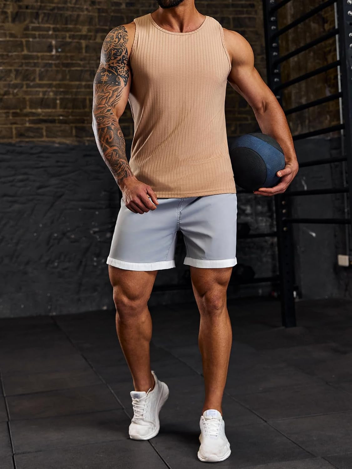Men'S Ribbed Tank Tops 2 Pack Knit Sleeveless Workout T Shirt Muscle Gym Fitness Tee