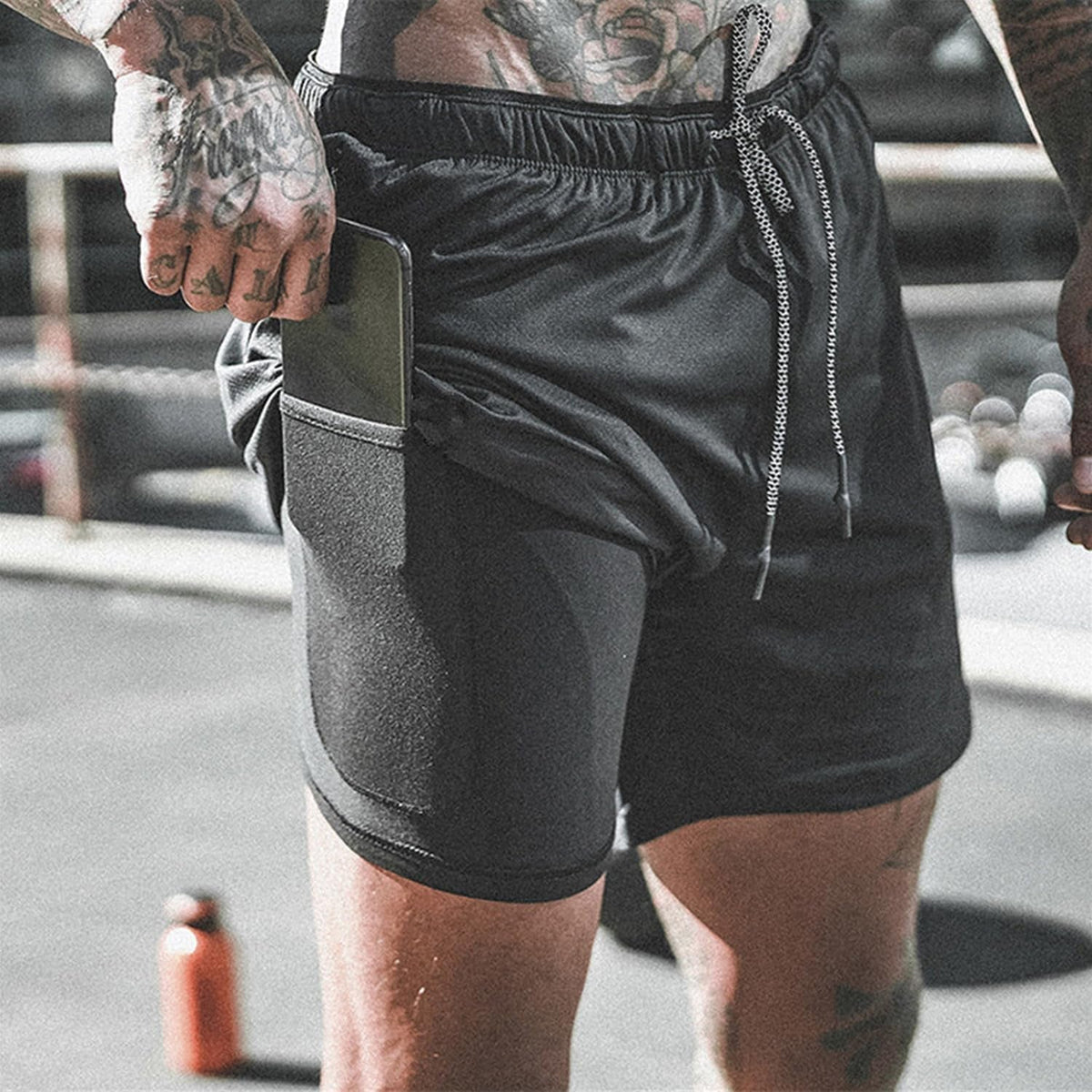 Men'S 2 in 1 Workout Running Shorts Lightweight Training Yoga Gym 7" Short with Zipper Pockets