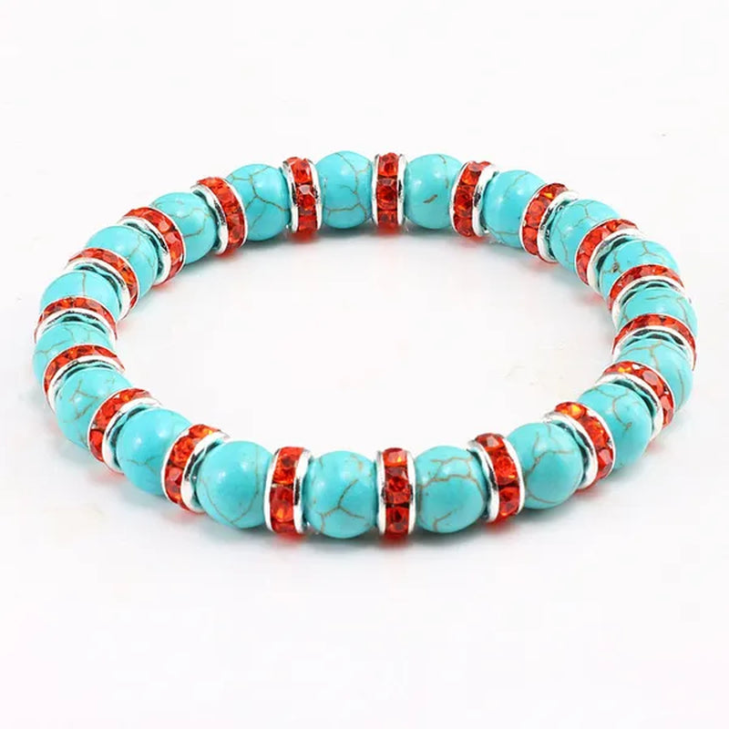 Blue turquoise and green point hand natural Vintage bracelet rhinestone rope men's and women's elastic casual bracelet prayer yoga pendant jewelry