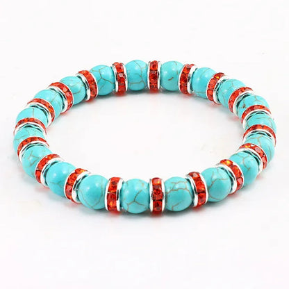 Blue turquoise and green point hand natural Vintage bracelet rhinestone rope men's and women's elastic casual bracelet prayer yoga pendant jewelry