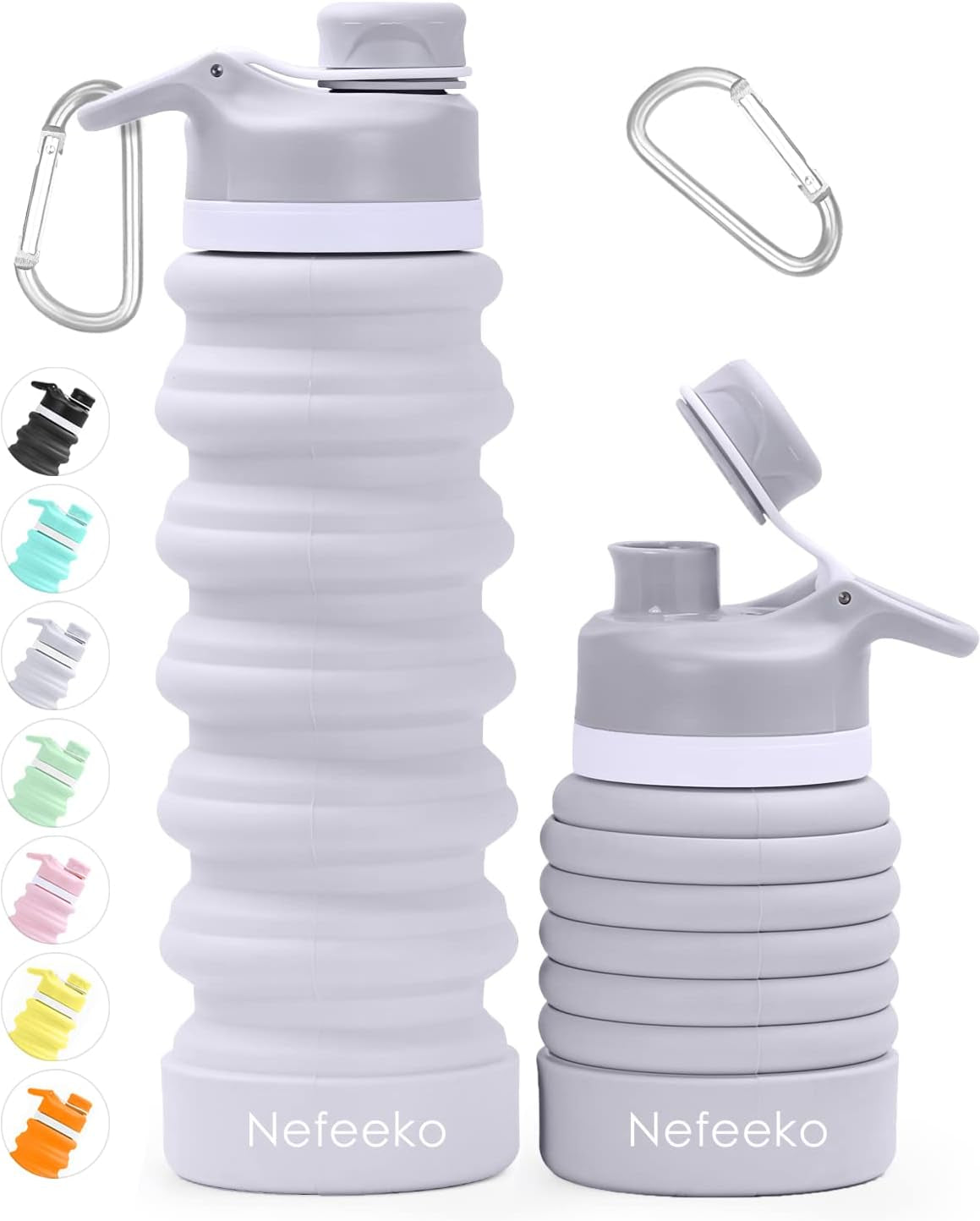 Collapsible Water Bottle, 26Oz Silicone Foldable Water Bottles Leakproof BPA Free Travel Water Bottles with Carabiner, Portable Sport Water Bottles for Camping,Hiking Outdoor Indoor Sport