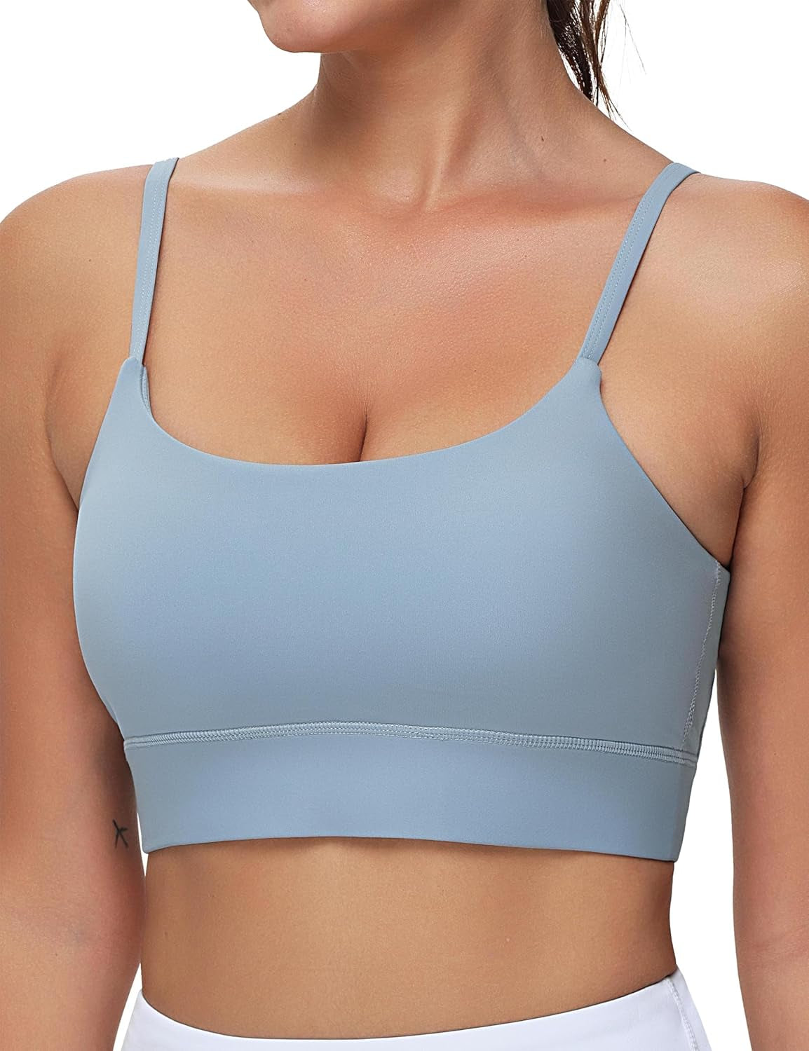 Women'S Adjustable Longline Sports Bras Scoop Neck Padded Wireless Workout Yoga Tops