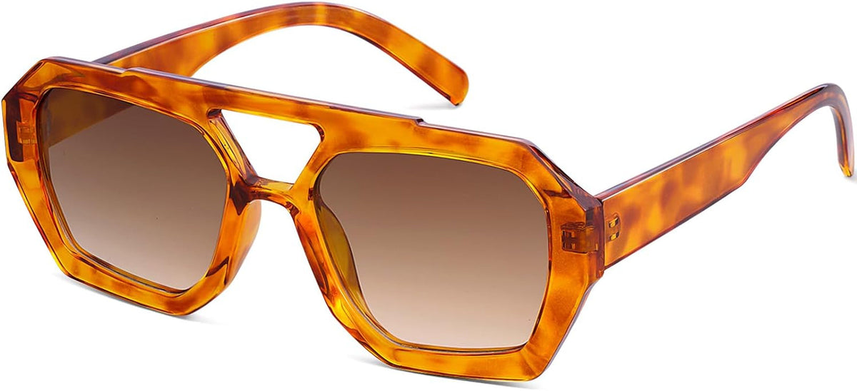 Trendy Designer Inspired Aviator Sunglasses for Women Men Hexagonal Square Thick Frame Double Bridge Sun Glasses