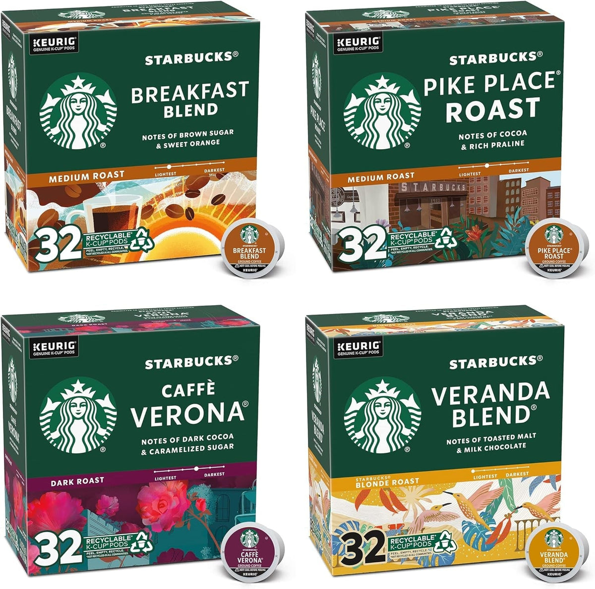 K-Cup Coffee Pods—Medium & Dark Roast Variety Pack for Keurig Brewers—100% Arabica—6 boxes (60 pods total)