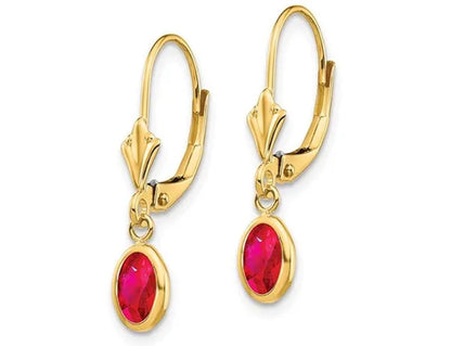 14K Yellow Gold 1.25 Carat (ctw) Leverback Natural Ruby Dangle Earrings