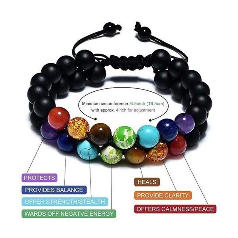 7 Chakra Bracelet Natural Healing Stones Beads Bracelet Double Layered Adjustable Macrame Woven Rope Chain Yoga Bracelet(4Colors)