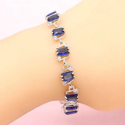 Women Fashion Silver Blue Zircon Ring Earrings Bracelet Pendant jewelry sets