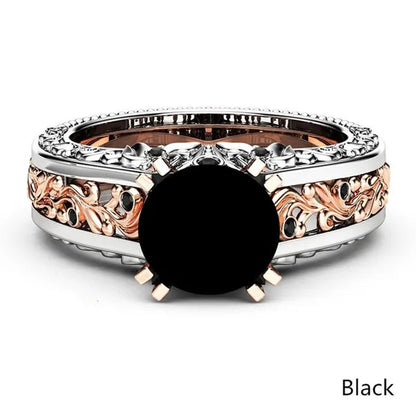 10mm Round Cut Rose & White Gold Plated 925 Sterling Silver Champagne & White Topaz Bridal Engagement Two Tone Gold Ring Size 5-11