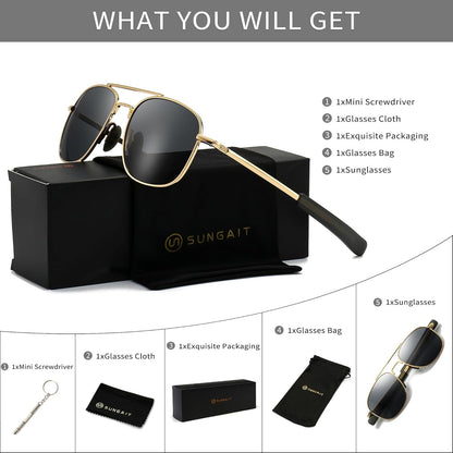 Men'S Military Style Polarized Pilot Aviator Sunglasses Bayonet Temples