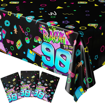 90S Party Table Covers (Pack of 3) - 54"X108" XL - 90S Theme Tablecloths, Decorations & Backdrop for Adults, 1990S Birthday Party Decor