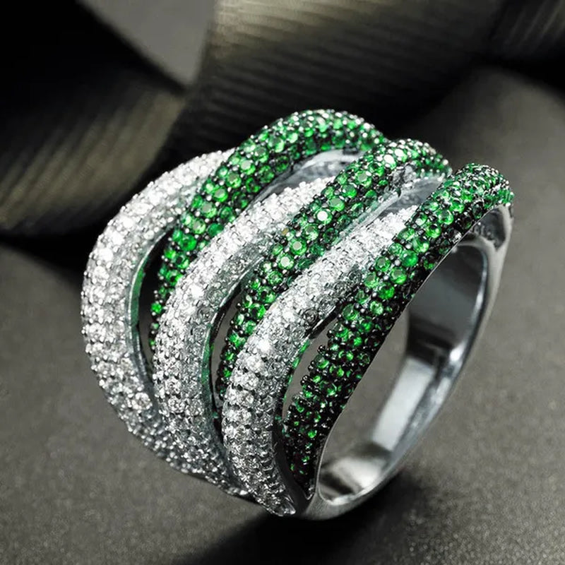 Luxury  Silver Natural Gemstones Emerald Twist Rings Birthstone Engagement Rings Wedding Anniversary Bride Women Ring Size 6 7 8 9 10