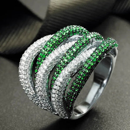 Luxury  Silver Natural Gemstones Emerald Twist Rings Birthstone Engagement Rings Wedding Anniversary Bride Women Ring Size 6 7 8 9 10