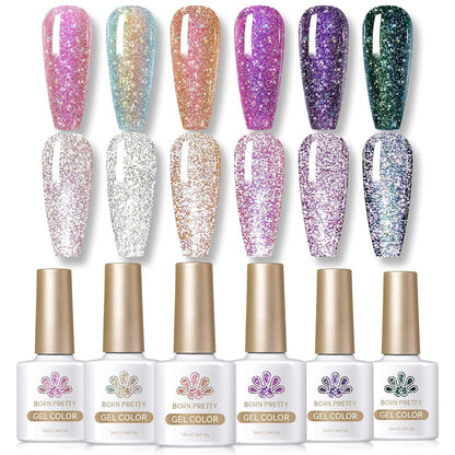 Cat Magnetic Gel Nail Polish Set Auroras 9D Cat Magnetic Eye Glitter Gel Polish Nail Art Manicure Collection Gift 6PCS