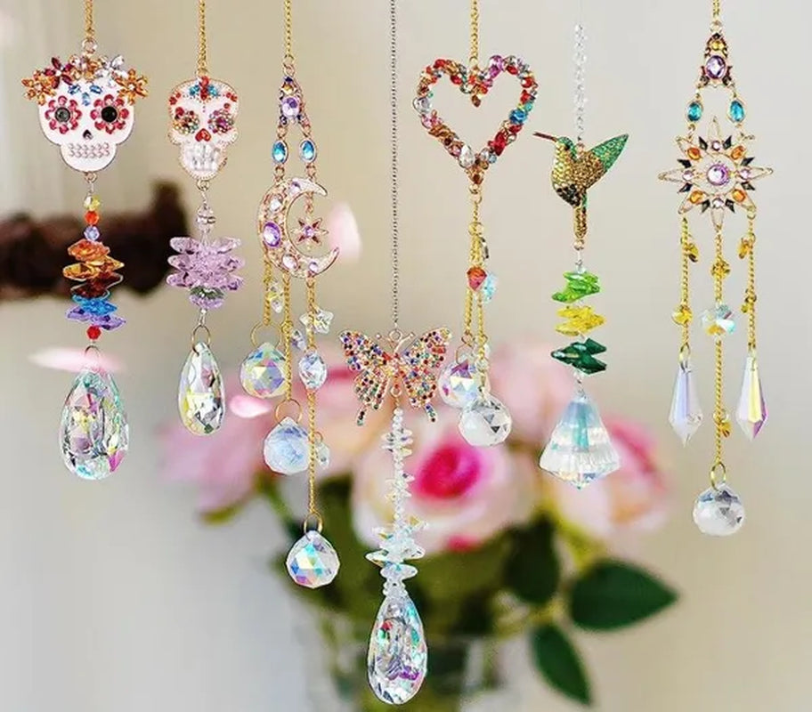 Crystal Rainbow Suncatcher with Rhinestones Hanging Glass Suncatcher for Window (MOON&STAR&SUN)