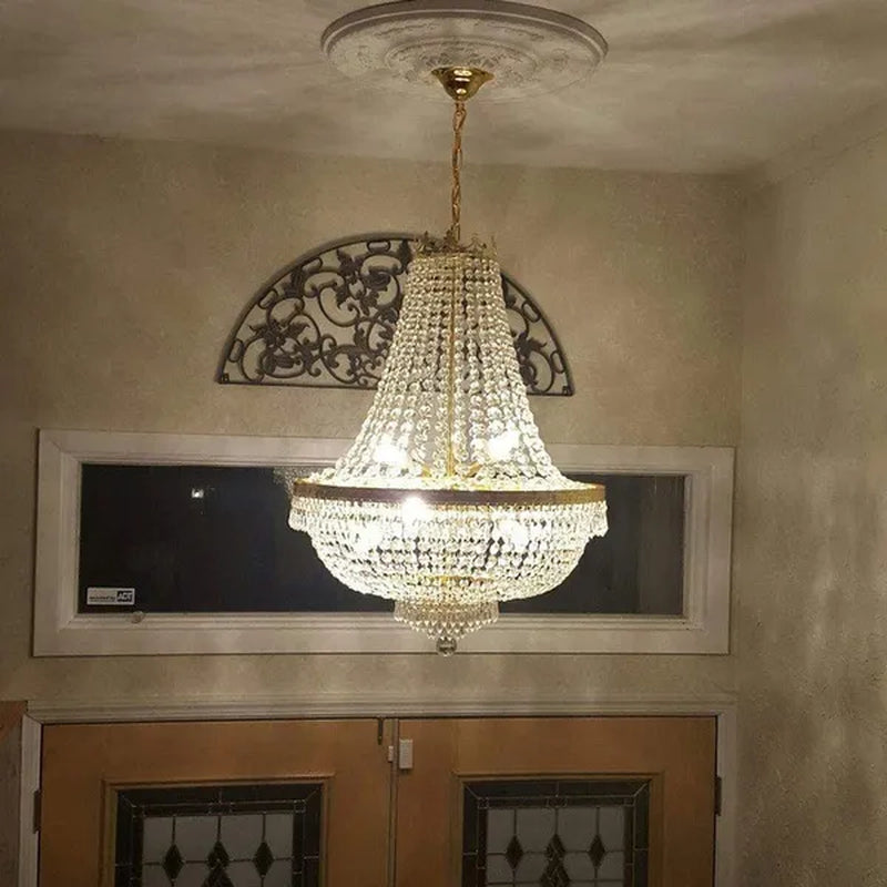 Gold 110V French Empire Crystal Gold Chandelier Lighting, Hanging Crystal Chandelier