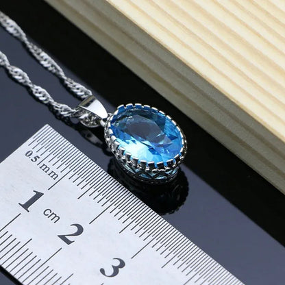 Silver 925 Jewelry Set Sky Blue Sapphire Charm for Women Stones Simple Earrings Rings Bracelet Necklace Set